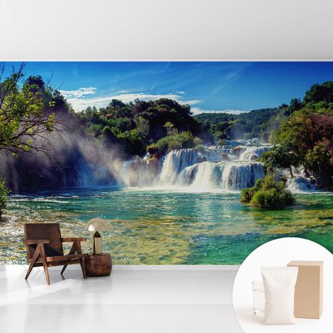 Papier peint intissé mural classique avec imprimé motifs décoratifs design élégant non‑tissé Cascade dans le paysage 416x254 cm (1/5)