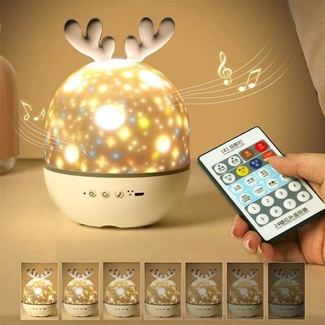 Nachtlichtprojektor für Babys, LED-Nachtlicht für Kinder, Musik- und Leuchtlampe, 360°-Drehung mit 8 Musik- und 6 Filmmotiven, Lampe (1/5)