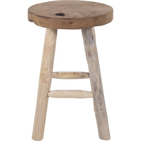 Sgabello Badia in teak naturale a 4 gambe, ø30 x 45 cm