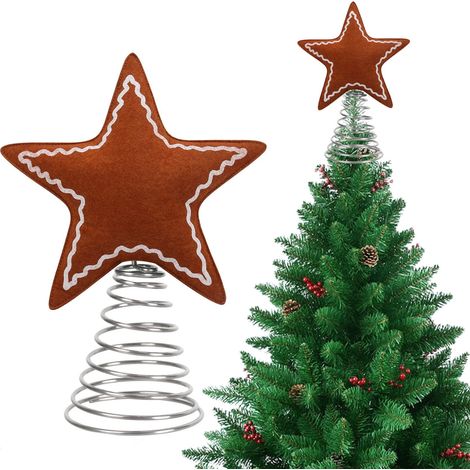 Étoile De Noël - Garniture Pour Sommet D'Arbre - Base À Ressort - En Feutrine Douce - Décoration Hivernale - 1 Pièce (1/5)
