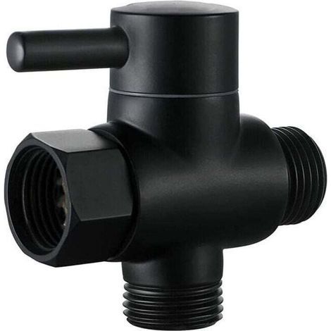 Robinet d’arrêt 1/2 pouce pour colonne de douche – Té de branchement pour douchette WC et pommeau – Finition noire (1/4)
