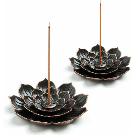 Lot de 2 brûleurs d'encens, support d'encens pour bâtons, support de bâton d'encens Lotus en laiton