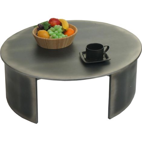 Table basse HWC-L74 - table d'appoint table de salon - certifiée MVG Industrial - ronde Ø80cm - aspect métal brossé (1/5)