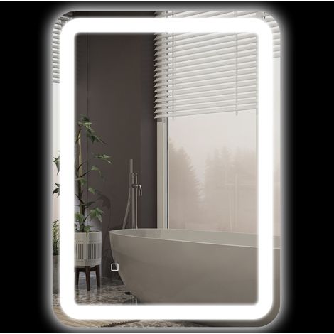 LED-Badezimmerspiegel 50 x 70 cm, 3 Lichtfarben, IP44, Anti-Beschlag, Silber OKMYHOME (1/5)
