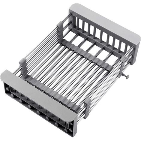 Égouttoir à vaisselle extensible, panier d'évacuation télescopique en acier inoxydable, égouttoir à vaisselle extensible et support à bols à fruits au-dessus de l'évier,gris