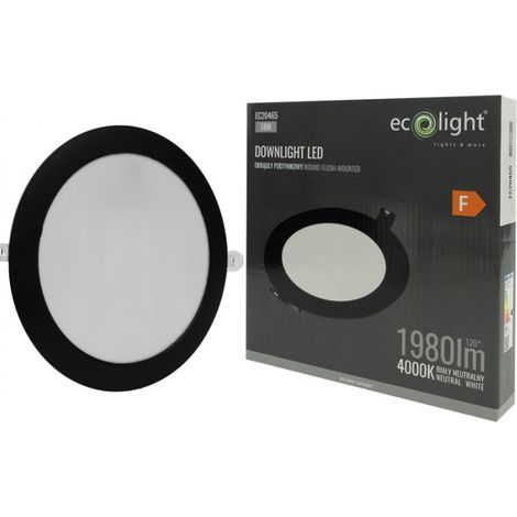 Downlight encastré rond noir 22cm LED 18W 4000K Ecolight (1/4)