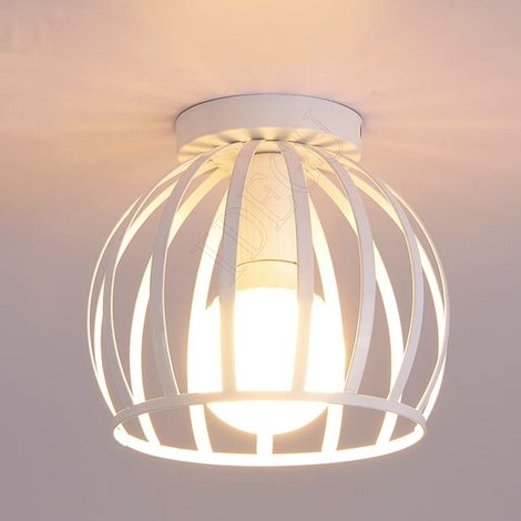 Plafonnier industriel rétro, lustre cage en métal, lustre, plafonnier couloir d'entrée, (ampoule non incluse, blanc) (1/5)