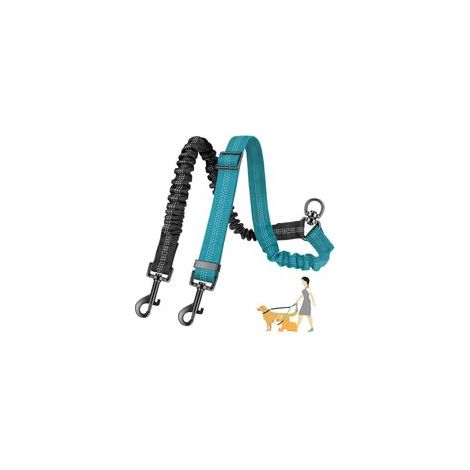 Laisse pour 2 Chiens, Double Réglable, sans Enchevêtrement, Rotation à 360°, Réfléchissante, Entraînement, Double Laisse pour Petits, Moyens et Grands Chiens (Noir + Bleu) (1/5)