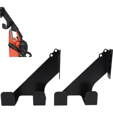 Ensemble deux pièces, noir, support de suspension robuste pour tronçonneuse, revêtement en caoutchouc épais, résistant aux rayures et à la rouille, support de rangement mural pour garage. (1/5)