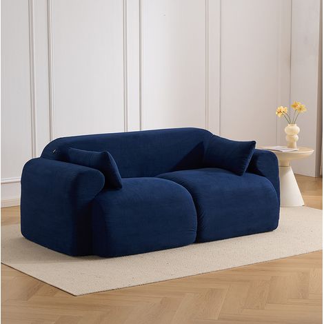 Divano 2 posti 186x95x76 cm in velluto a coste blu scuro, arrotondato per monolocale – MEUBLIV (1/5)