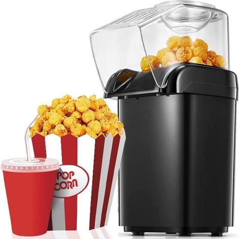 Macchina per popcorn elettrica da 1200 W: prepara popcorn in soli 2 minuti grazie alla tecnologia ad aria calda, senza olio e dal design compatto.