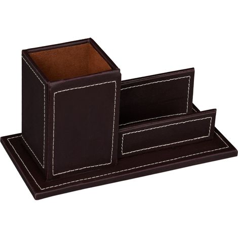 Organizer da scrivania moderno per biglietti da visita 20 x 10 x 10 cm elegante contenitore effetto pelle nera 130012144