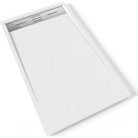 HIEMAL INOX Receveur de douche 70 x 120 cm résine Blanc aspect ardoise + bonde inox incluse - Salle de bain (1/5)