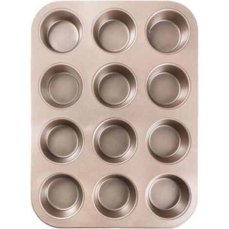 Set di 2 grandi teglie antiaderenti per muffin, cupcake, brownie, torte e budini, 35,5 x 26,5 x 2,7 cm, oro