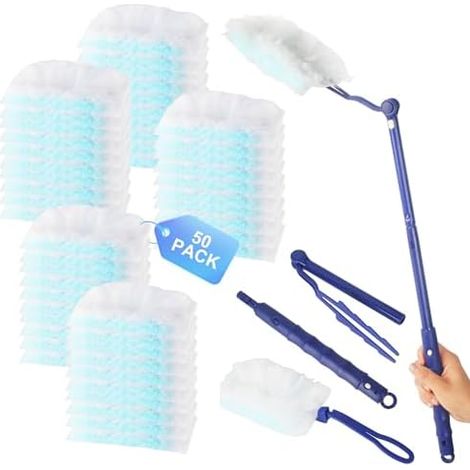 52 Pièces Plumeau Poussiere Recharge Kit, Recharge Swiffer Plumeau, avec 1 Poignée, 1 Telescopique Compatible, Kit de Plumeau en Microfibre pour Cheveux, Poussière, Saleté (1/5)