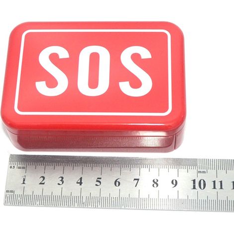Kleine, leere rechteckige Box mit SOS-Muster, Aufbewahrungsbox aus Metall für Werkzeug und Outdoor-Ausrüstung, ideal zum Campen. (1/4)