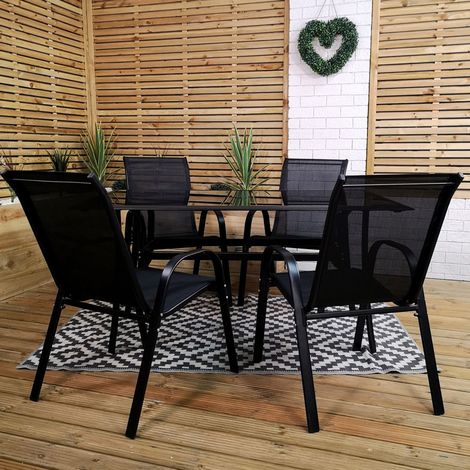 Outdoor 4 Person Rectangular Glass Top Garden Patio Dining Table Chairs Set (1/5)