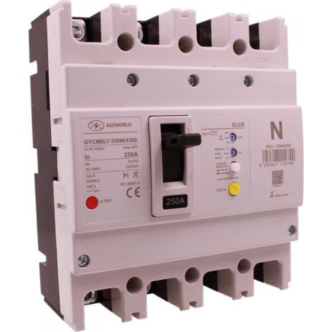 Interruttore Scatolato Con Differenziale Tipo A, 3P+N 250A Icu 35kA Ics 25kA AC 400V, Idn Regolabile 50 100 300 500mA, Ritardo di Intervento Regolabile 0.1-2S, Ui 1000V Uimp 8kV, MCCB+ELCB