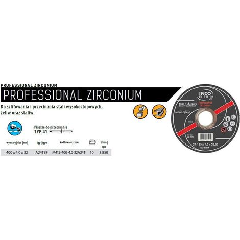 INCOFLEX METALLSCHEIBE 400 x 4,0 x 32 mm PROFESSIONAL ZIRKONIUM FÜR HOCHLEGIERTEN STAHL/GUSSEISEN/STAHL