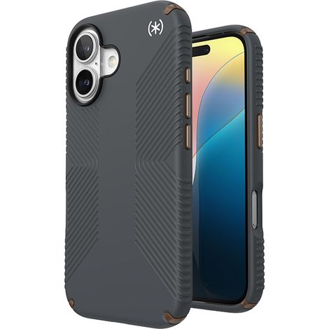 Speck Presidio2 Grip - iPhone 16 Hülle (Anthrazitgrau / Kühlbronze / Weiß) (1/5)