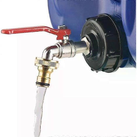 S60X6 Gewinde IBC-Tankhahn-Adapternippel 1/2-Wege-Gartenschlauch-Schnellanschluss-Wasserhahn Messing/Legierung Tankventil-Anschlussstück-JXLGV (1/5)