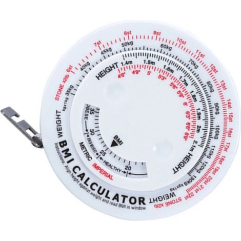 Mètre ruban rond pour IMC, rétractable et automatique, avec calculateur de tour de taille portable et outil de mesure de santé (blanc). (1/5)