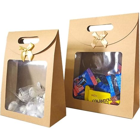 20 sachets cadeaux en papier kraft avec fenêtre, sacs à cadeaux robustes pour emballage, lot de 20 pochettes décoratives (1/5)