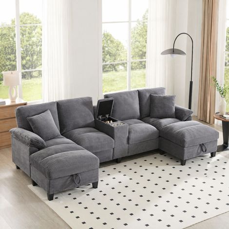Canapé en U 4 places avec rangement gris OKMYHOME (1/5)