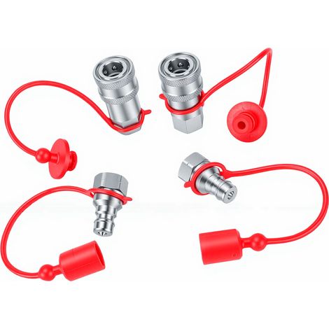 Valve à clapet à coupleur hydraulique à connexion rapide, avec capuchons anti-poussière, filetage 1/4 po NPT ISO5675, 2 jeux (1/5)