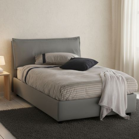 Talamo Italia Cama de plaza y media Desirée, Cama contenedor con revestimiento de tela, 100% Made in Italy, Apertura frontal, con colchón Cm 120x190 incluido, Gris, con embalaje reforzado (1/5)