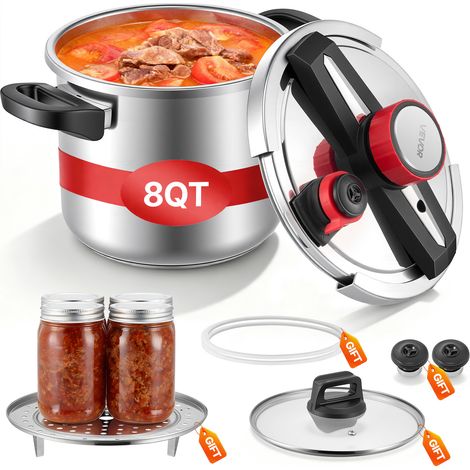 VEVOR Autocuiseur 7 L, Casserole Pression en Acier Inox avec Panier Cuisson et Couvercle en Verre Trempe, 3 Niveaux de Pression jusqua 100 kPa, pour Viande Riz Soupes Sauces, Compatible Tous Feux