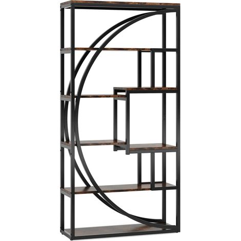 Estantería librería abierta de 6 niveles y 8 compartimentos 80 x 30 x 179 cm metal y madera HOMVRA (1/5)