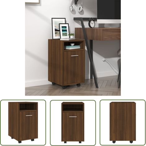 The Living Store Beistellschrank mit Rollen Braun Eichen-Optik 33x38x60 cm - Holz Sideboard - Sideboard Braun - Wohnzimmermöbel - Regal Mit Türen - Beistellschrank (1/5)
