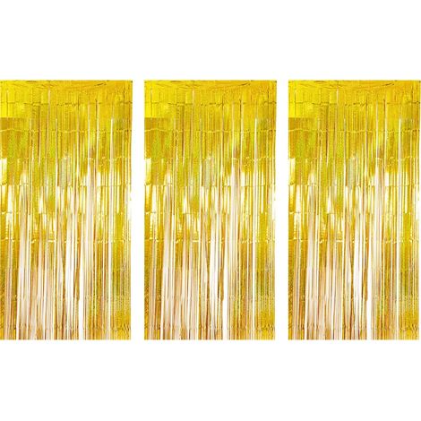 Rideau de pluie en 3 parties, 1 x 2,5 m, ensemble de fond à franges métallisées pailletées, rideaux à pompons, accessoires pour mariages et photobooth, décoration de fête (1/5)