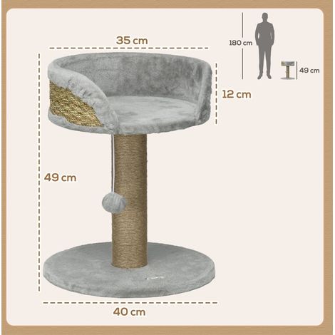 Árbol rascador para gatos 49 cm con pelota colgante, plataforma, yute gris DESVIAE (1/5)