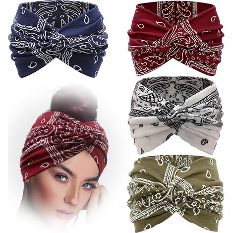 Paquete de 4 diademas de algodón suave con textura para mujer, ideales para deportes, yoga y peinados bohemios. (1/5)