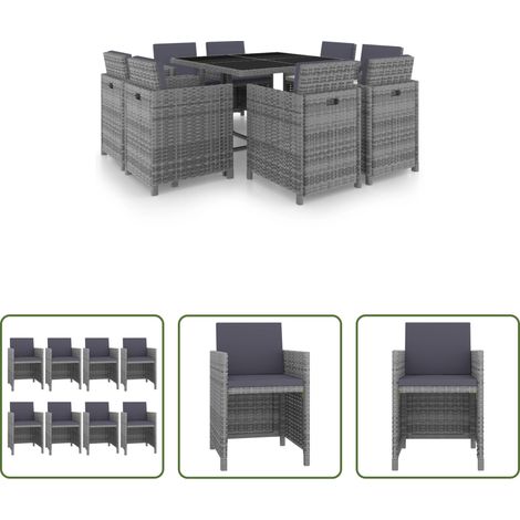 Rattan - 9-tlg. Garten-Essgruppe mit Auflagen Poly Rattan Anthrazit (1/5)