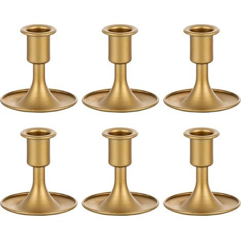 Set of 6 Small Metal Pillar Candle Holders, Decorative Gold Candlesticks, Classic Conical Candle Holders for Weddings, Special Events, Parties (1/4)