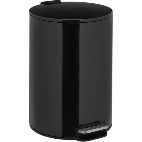 Relaxdays Pedal Bin, 12 Litre, Soft-Close, Removable Inner Container, Modern Kitchen Dustbin, Metal, Black (1/5)