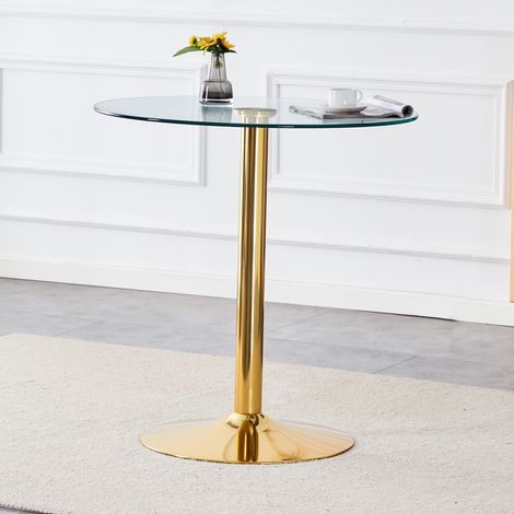 Table haute ronde en verre trempé Ø89 cm, mange-debout design moderne et raffiné