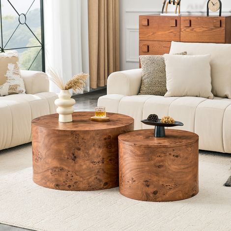 Table basse ronde gigogne avec rangement MDF marron HAVRYA (1/5)
