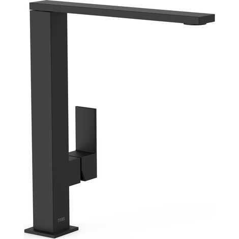TRES 00648501NM CUADRO Grifo Monomando Caño Alto con Maneta Lateral para Lavabo Color Negro Mate - ref: 00648501NM