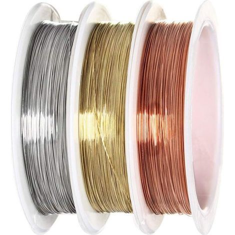 Jewelry Wire, 0.3mm Metallic Copper Wire, Beading Wire Jewelry Set, Gold, Silver, Copper, 3 Rolls (15m x 3mm) (1/5)