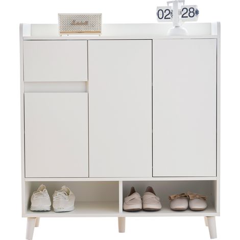 ELVMI Meuble à Chaussures avec Tiroirs, Étagères Réglables pour Entrée, 90 x 35 x 99 cm, Blanc (1/5)