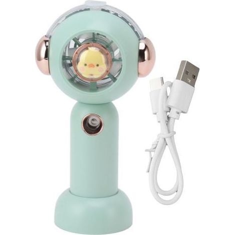 Niedlicher, tragbarer Nebelventilator mit Zerstäubungsfunktion, kleiner, per USB aufladbarer Taschenventilator, 500 mAh, grün (1/5)