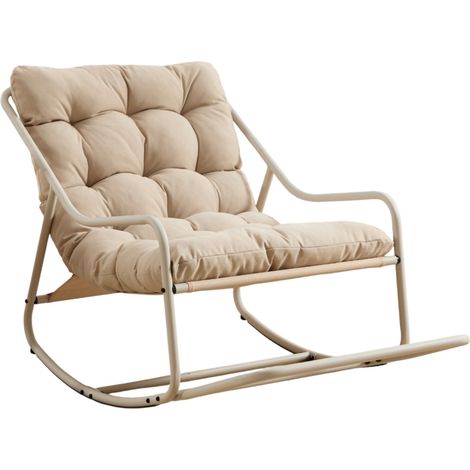 Sillón mecedora de exterior con cojín grueso beige HOMVRA (1/5)