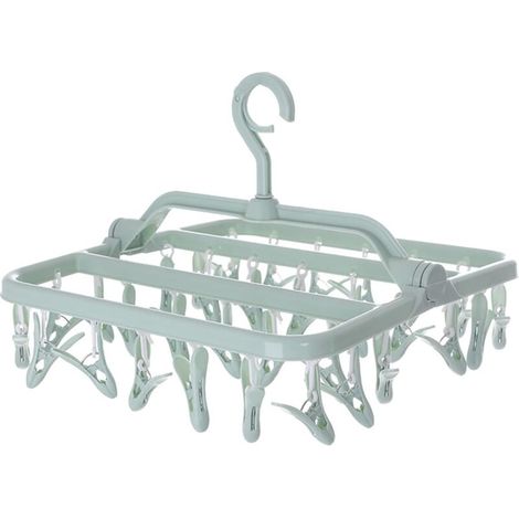 Stendibiancheria per calzini, stendibiancheria con 32 clip, appendiabiti pieghevole, stendibiancheria per interni ed esterni per calzini, biancheria intima e piccoli capi di abbigliamento - Crezuo
