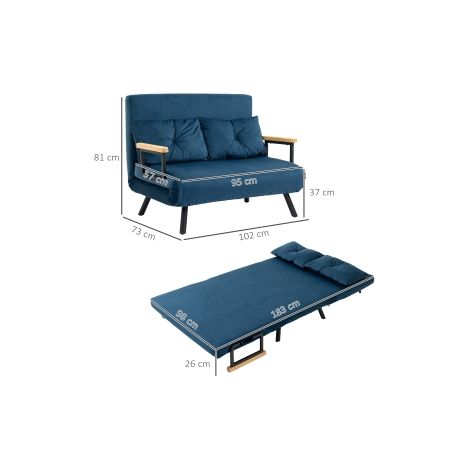 Canapé-lit fauteuil relax avec fonction lit, canapé convertible en velours, dossier réglable, bleu 102x73x81cm, idéal pour chambre d'amis (1/5)