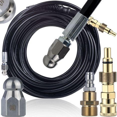 Tubo Alta Pressione 20M – Compatibile con Idropulitrici Lavor  200 Bar, M22 + Adattatore 1/4", Ugello 3+1  Pulizia Canalizzazioni (1/5)