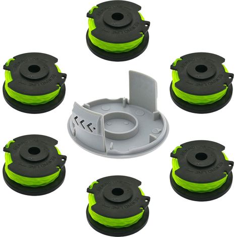 6 Bobines fil débroussailleuse, 2 mm x 6,1 m, Nylon robuste, Capuchon RAC142, Pour Ryobi 36 V (1/5)